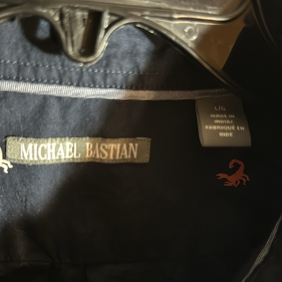 Michael Bastian Blue with Red White Blue Scorpions Printed Short Sleeve Shirt - Picture 3 of 6